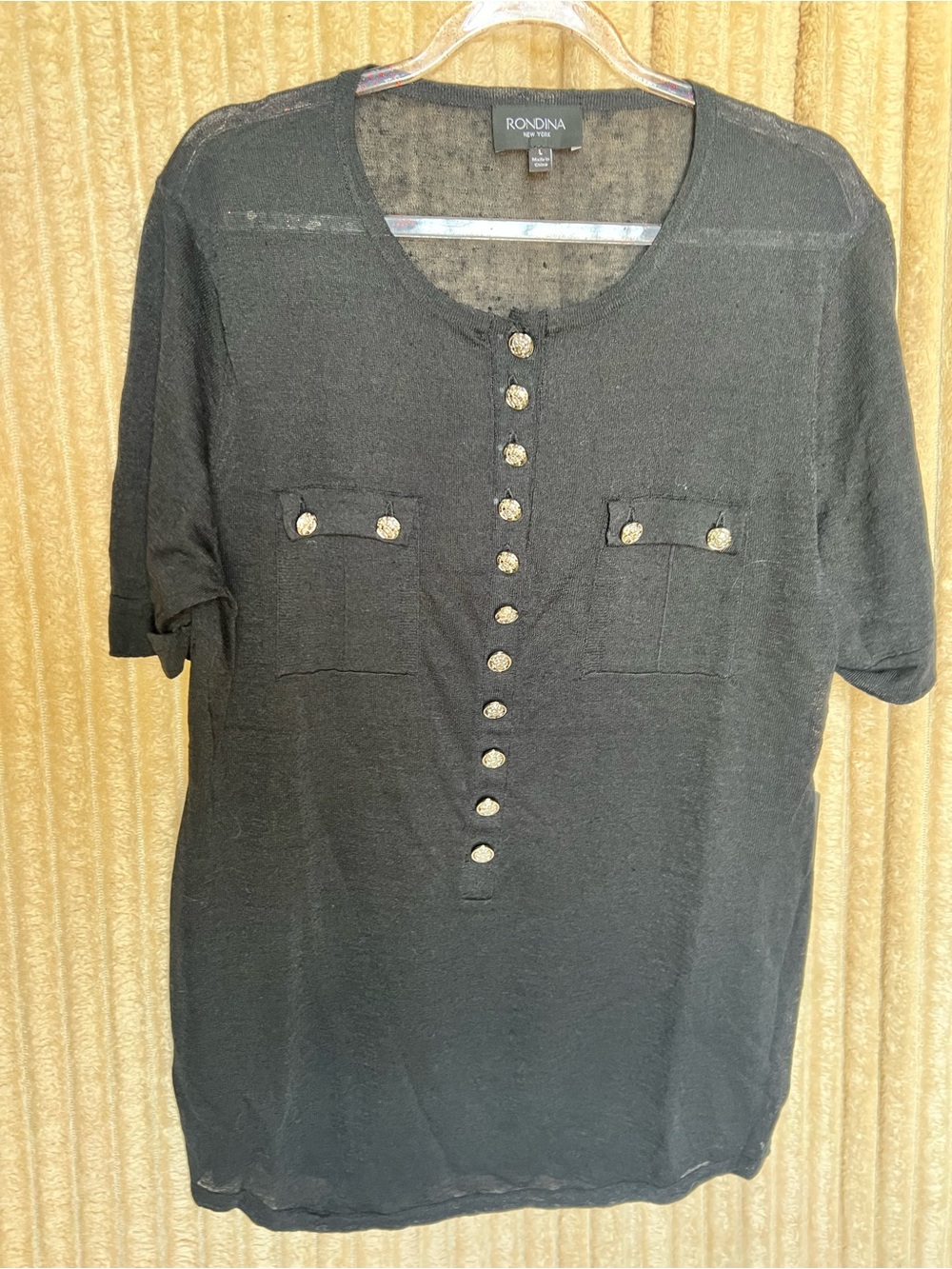Black Short-Sleeve Button Henley Shirt Very Nice and dressy